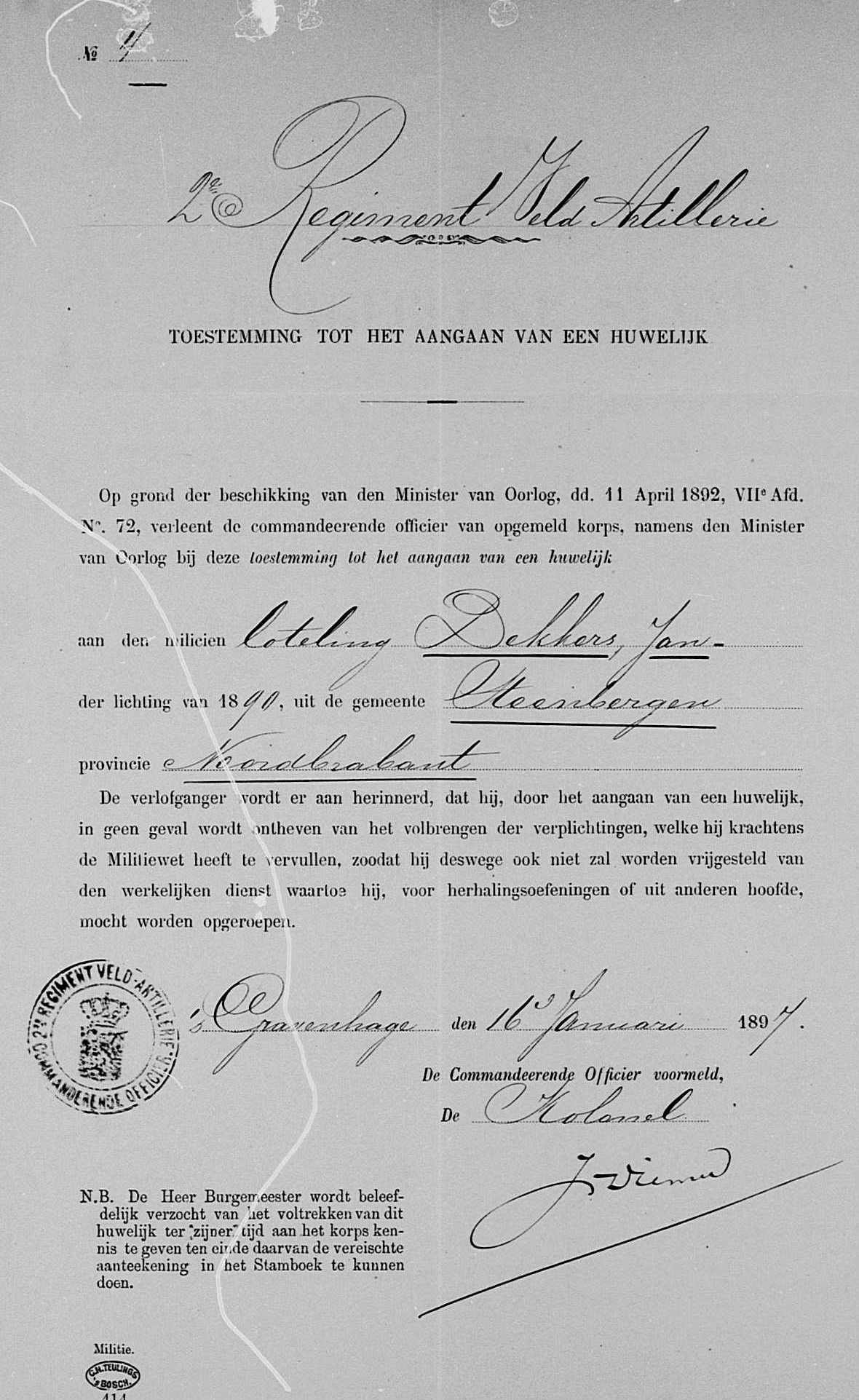  - Huwelijksbijlagen Jan Dekkers en Maria Catharina van Agtmaal 23 januari 1897 (3)